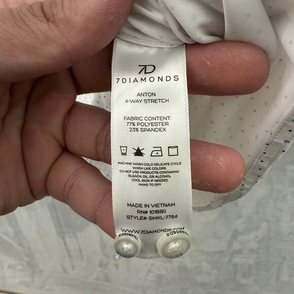 7 Diamonds Shirt Mens XL White 4 Way Stretch Polka Dot Performance Button Up - Picture 4 of 10